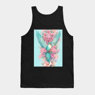 Teal bird with pink flowers Tank Top